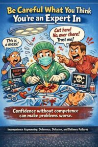 Manager confidently presenting to team despite lacking technical expertise