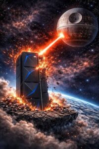 AI code editor displaying COBOL syntax with IBM logo fading in background