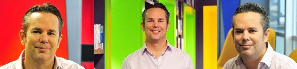 Andrew Baker in ninja outfit with technology blog branding