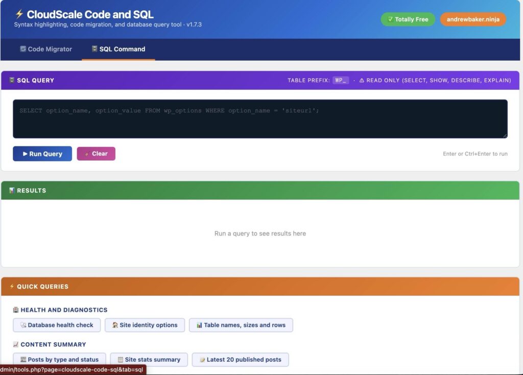 CloudScale plugin rendering SQL query with syntax highlighting