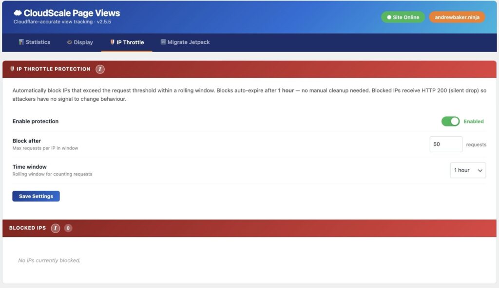 IP throttle protection settings for preventing view gaming