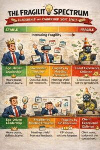 Leadership ownership and fragility framework infographic with key principles and organizational response strategies