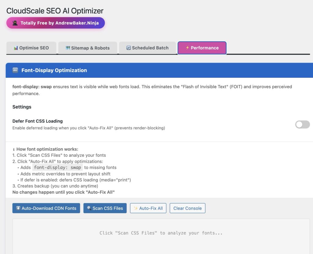 WordPress SEO plugin dashboard showing performance analytics and optimization insights
