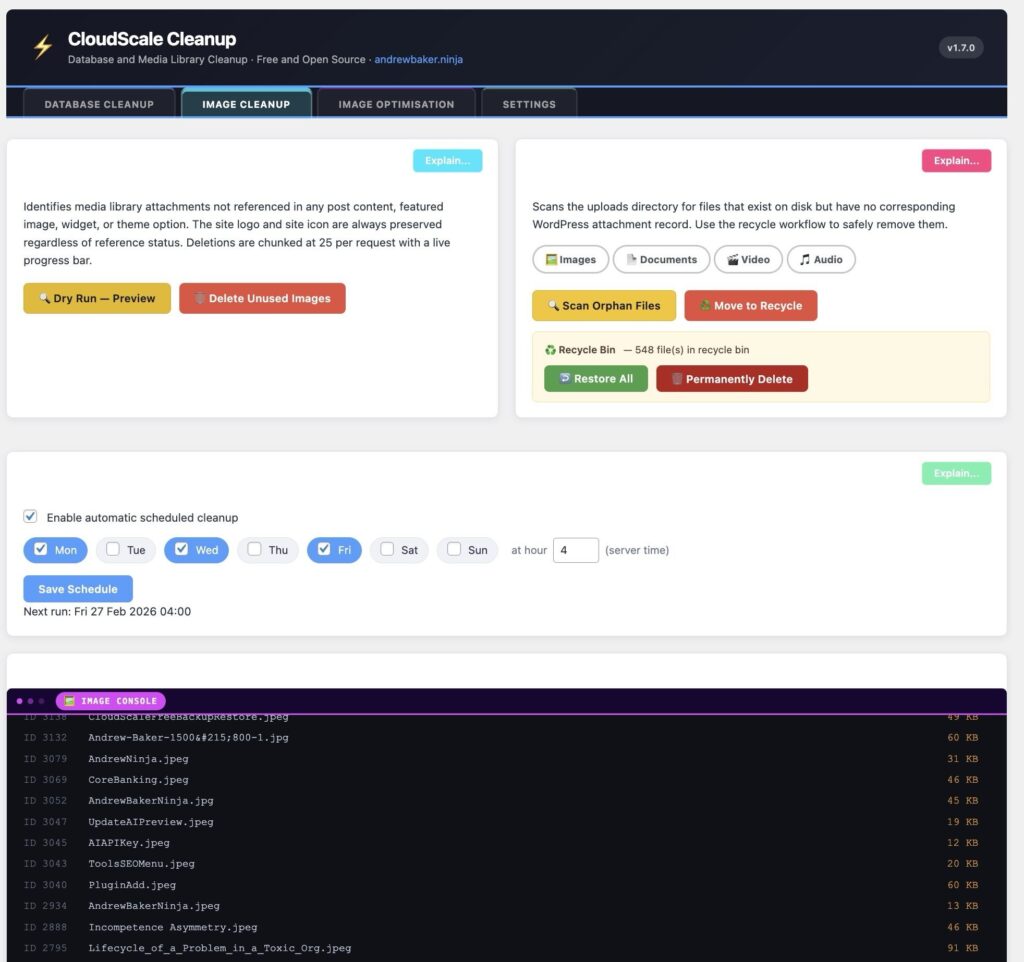 WordPress media library cleanup tool scanning unused images