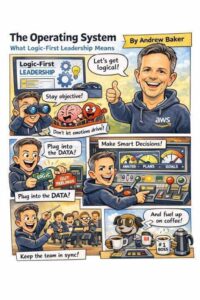 Logic first leadership principles infographic with systematic problem-solving steps