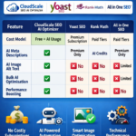 WordPress SEO plugin comparison dashboard showing CloudScale AI vs traditional plugins