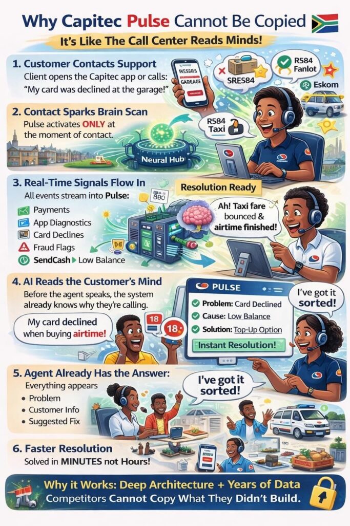 Capitec Pulse AI banking interface displaying predictive customer insights and recommendations