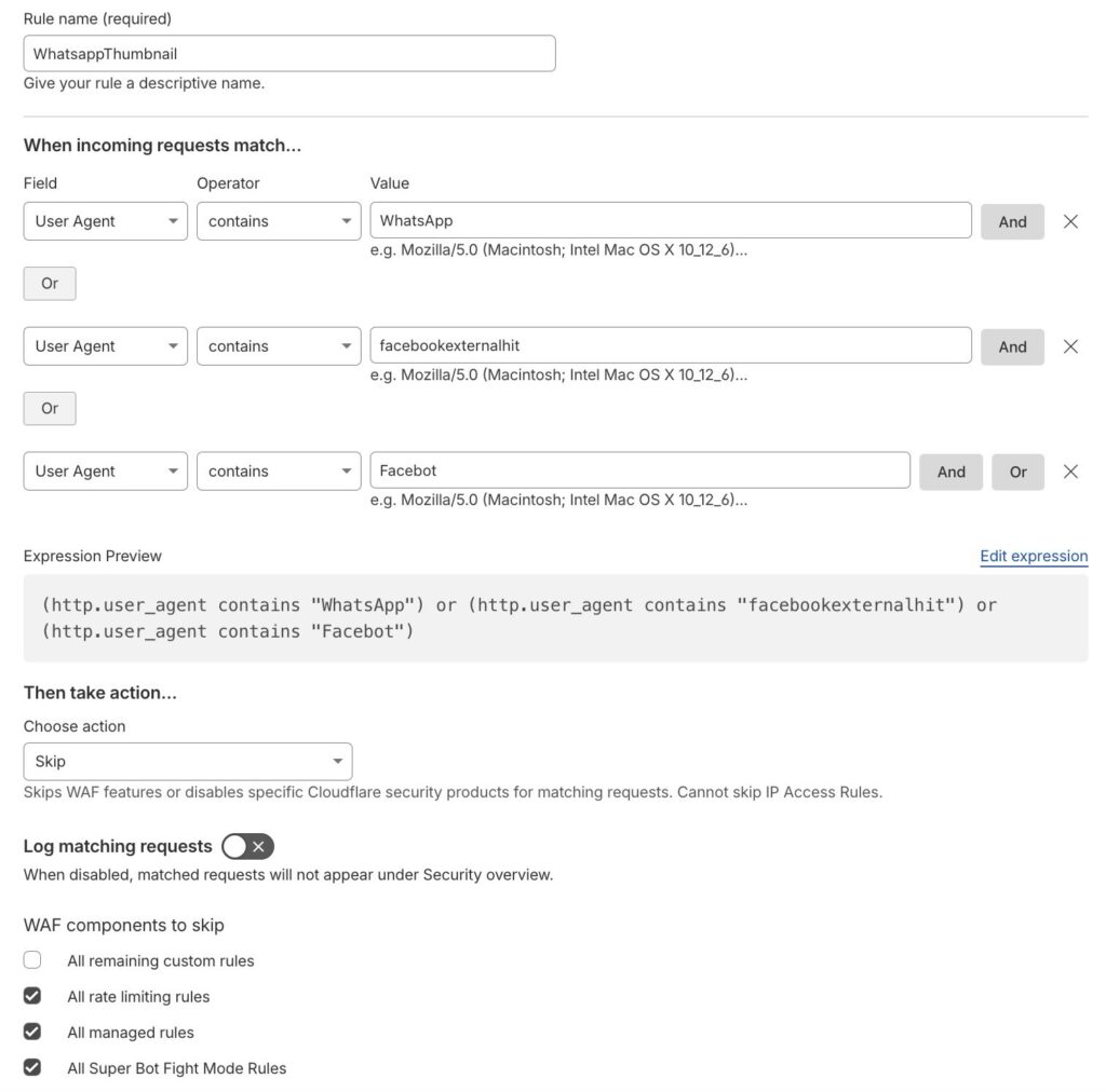 CloudFlare WAF blocking social media crawlers from accessing website content