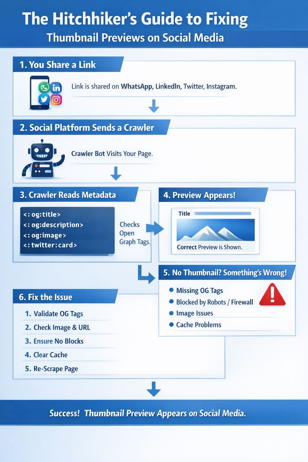 Diagnostic script output showing WhatsApp link preview troubleshooting results
