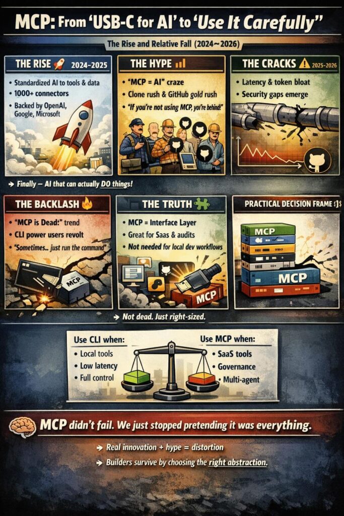 Graph showing MCP adoption curve rising sharply then declining moderately over time