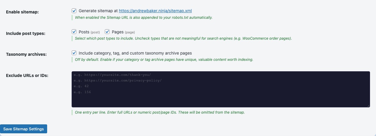 XML Sitemap Settings