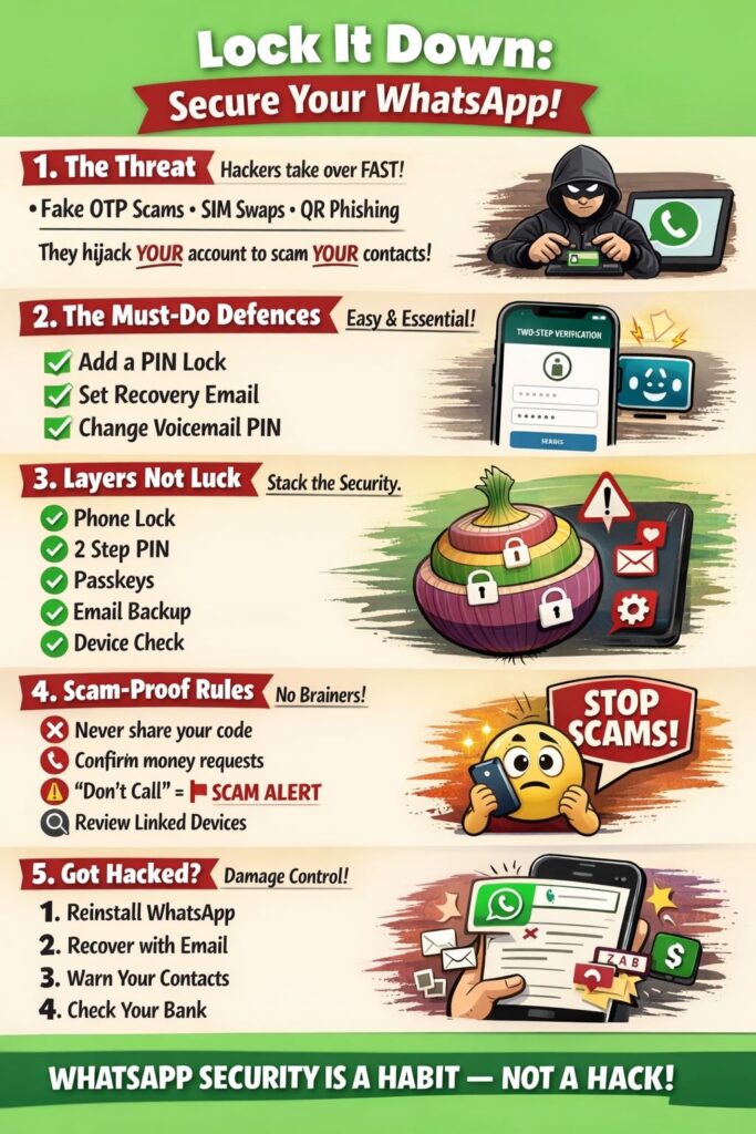 WhatsApp app open on smartphone displaying security and privacy settings menu