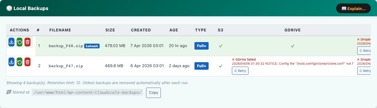 Local Backup History