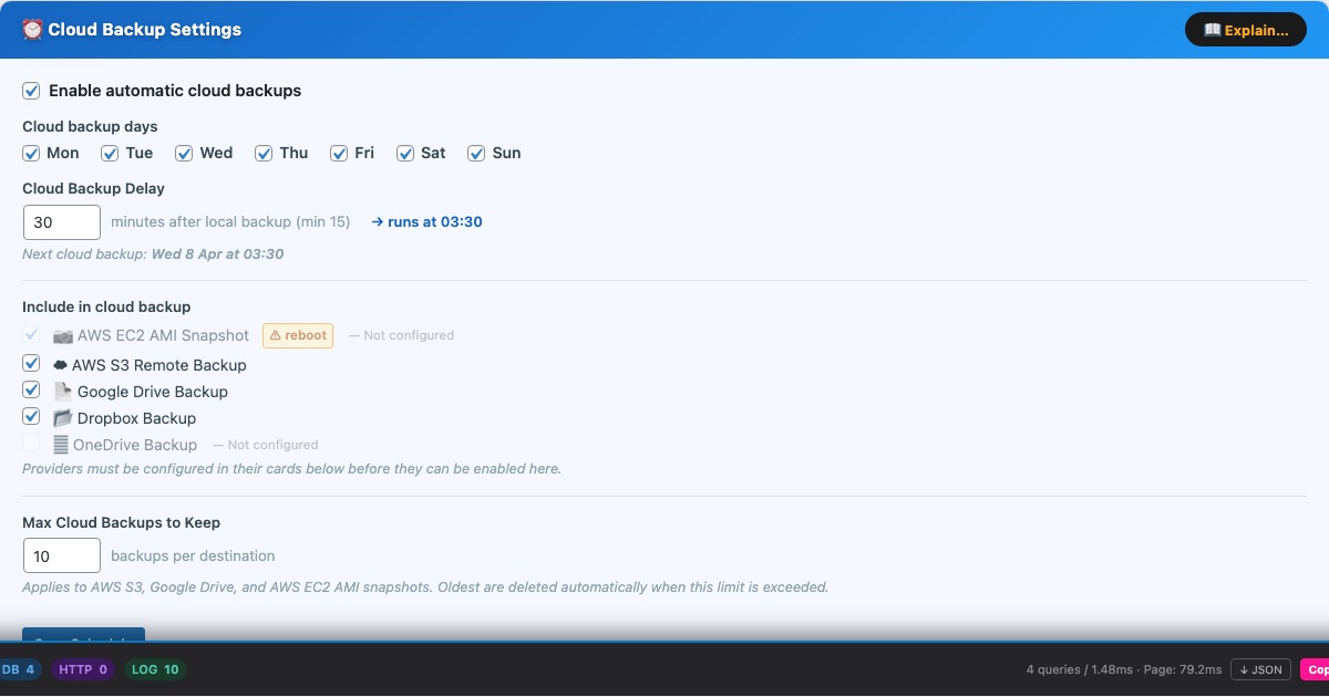 Cloud Backup Settings