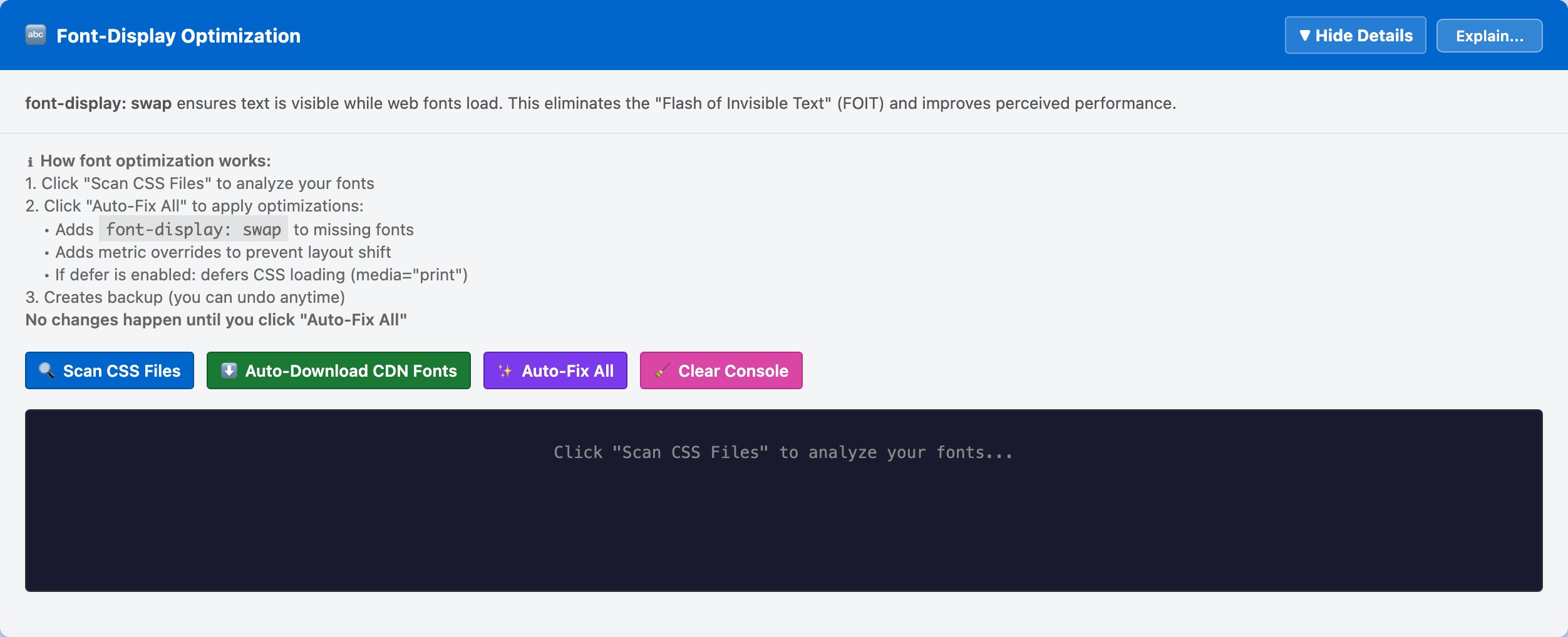 CloudScale SEO AI Optimizer — Font Optimiser feature screenshot