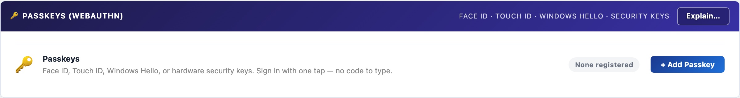 WordPress passkeys WebAuthn registration — Face ID, Touch ID and hardware security key login