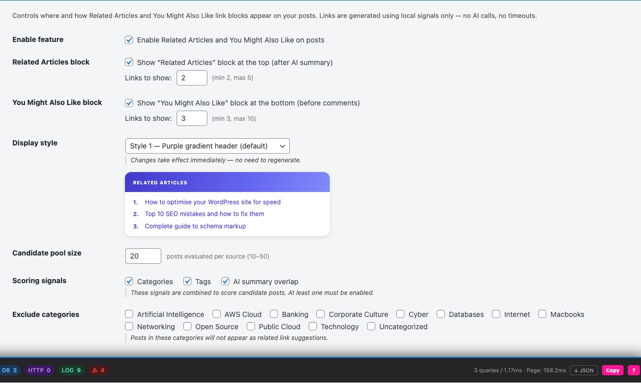 Related Articles — Settings