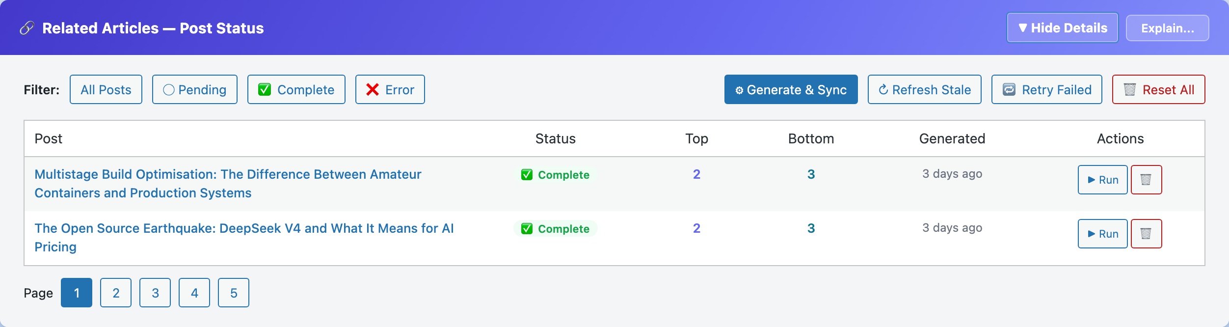 CloudScale SEO AI Optimizer — Related Articles: Management feature screenshot
