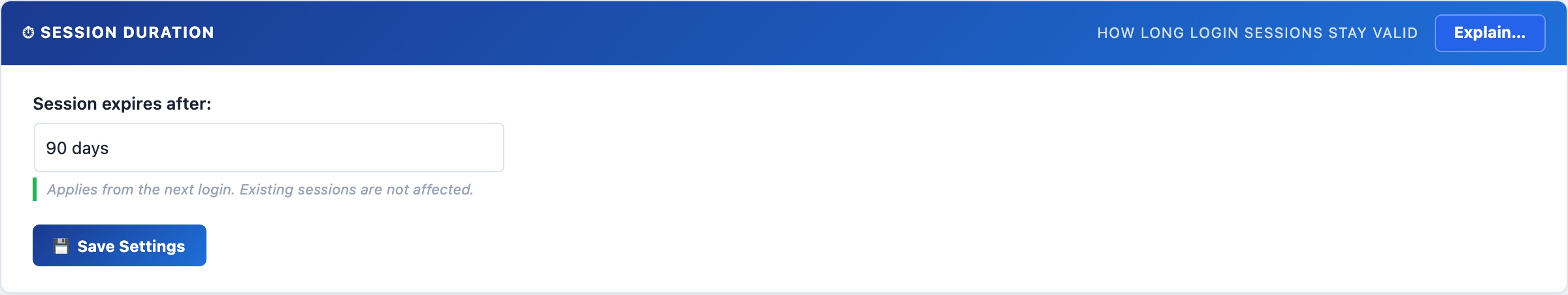 WordPress session duration settings controlling how long login cookies remain valid