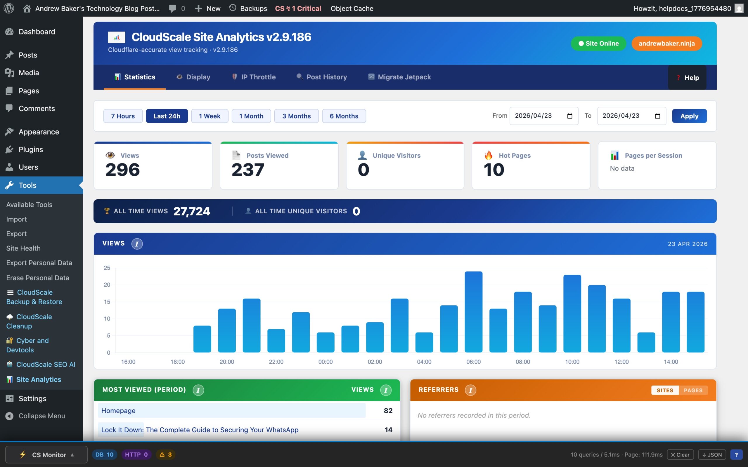 CloudScale Site Analytics — Free Privacy-First WordPress Analytics That Works Behind Cloudflare & Any CDN — Statistics Dashboard feature screenshot