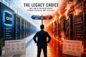 Arm and x86 processor architecture logos facing off against each other
