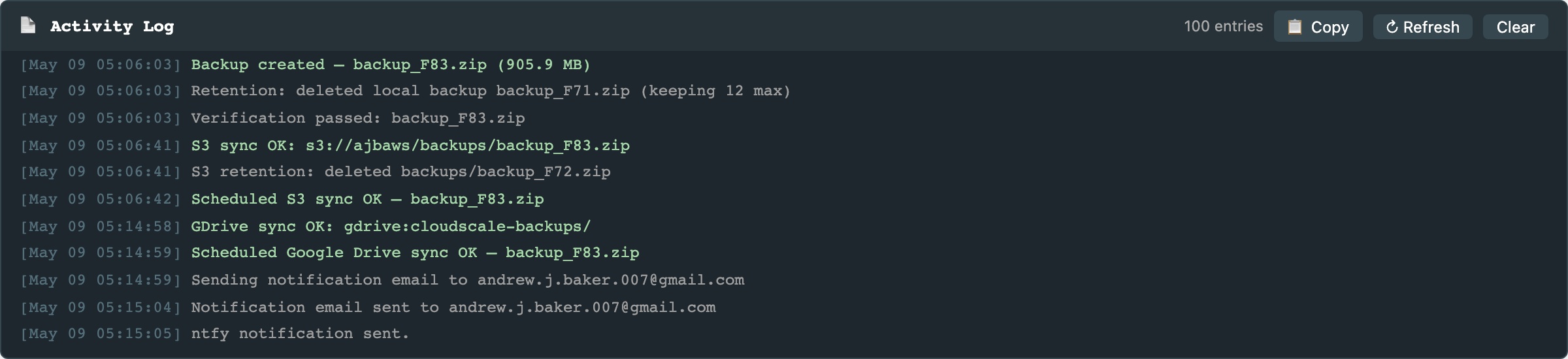CloudScale Backup & Restore — Free WordPress Backup Plugin with One-Click Restore & Cloud Sync — Activity Log feature screenshot