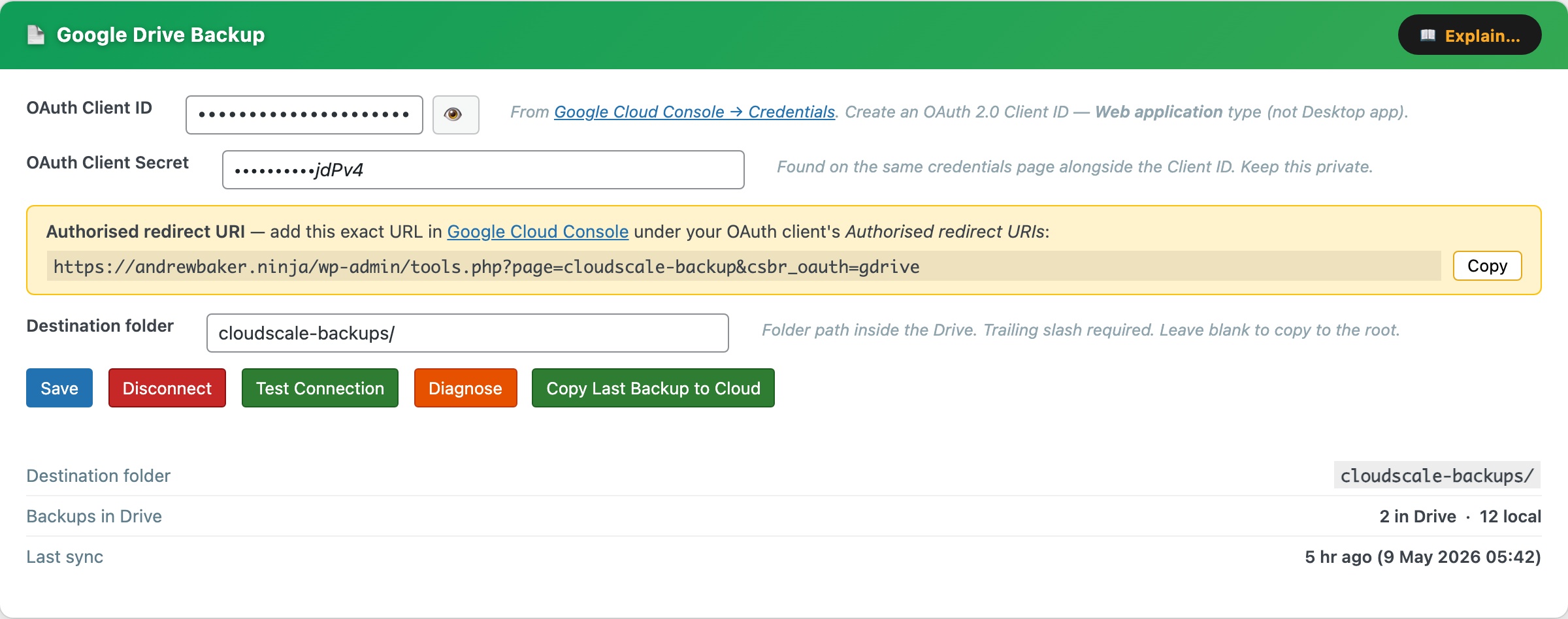 CloudScale Backup & Restore — Free WordPress Backup Plugin with One-Click Restore & Cloud Sync — Google Drive feature screenshot