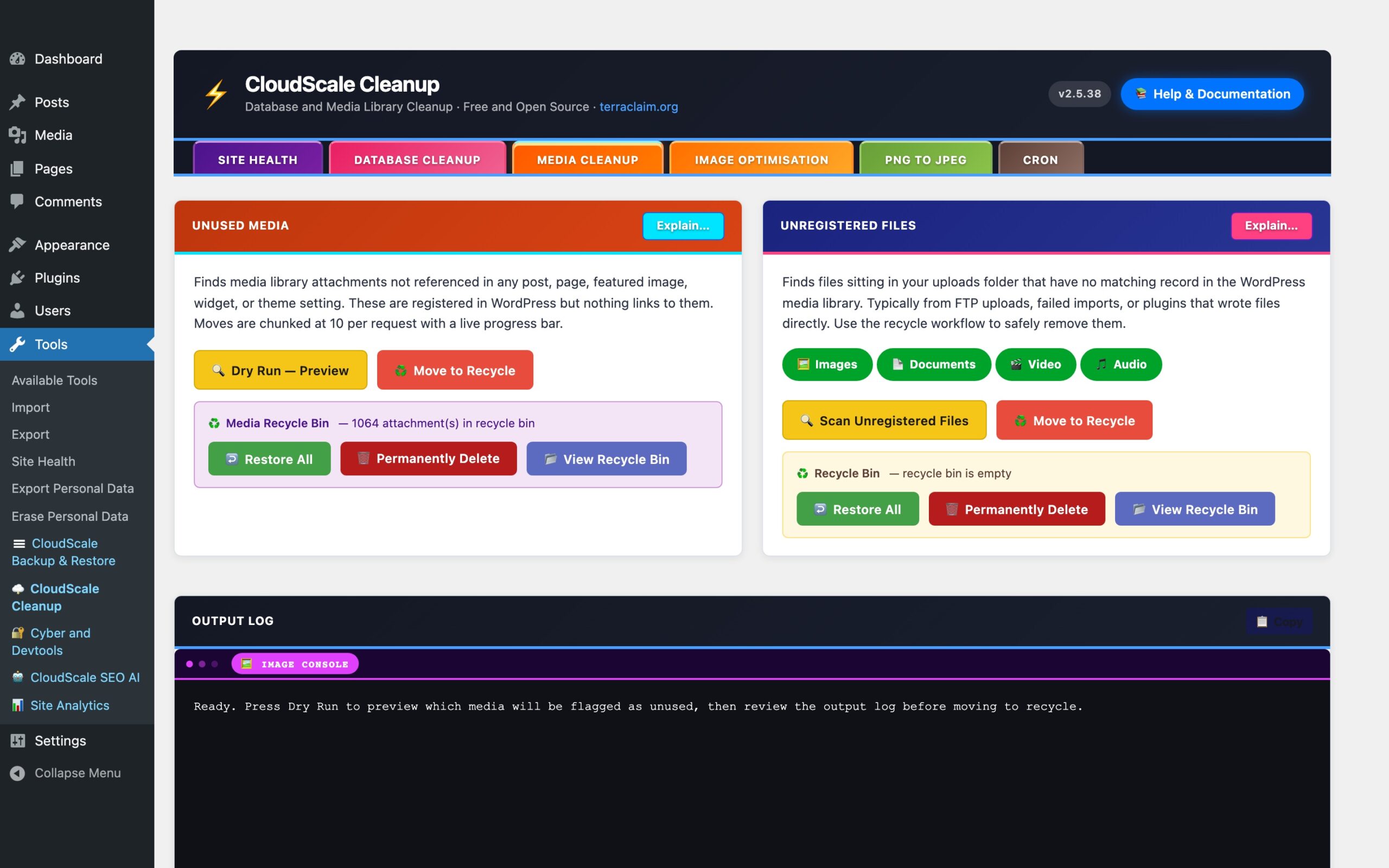 CloudScale Cleanup — Free WordPress Database Cleaner, Image Optimizer & Cron Manager — Media Library Cleanup feature screenshot