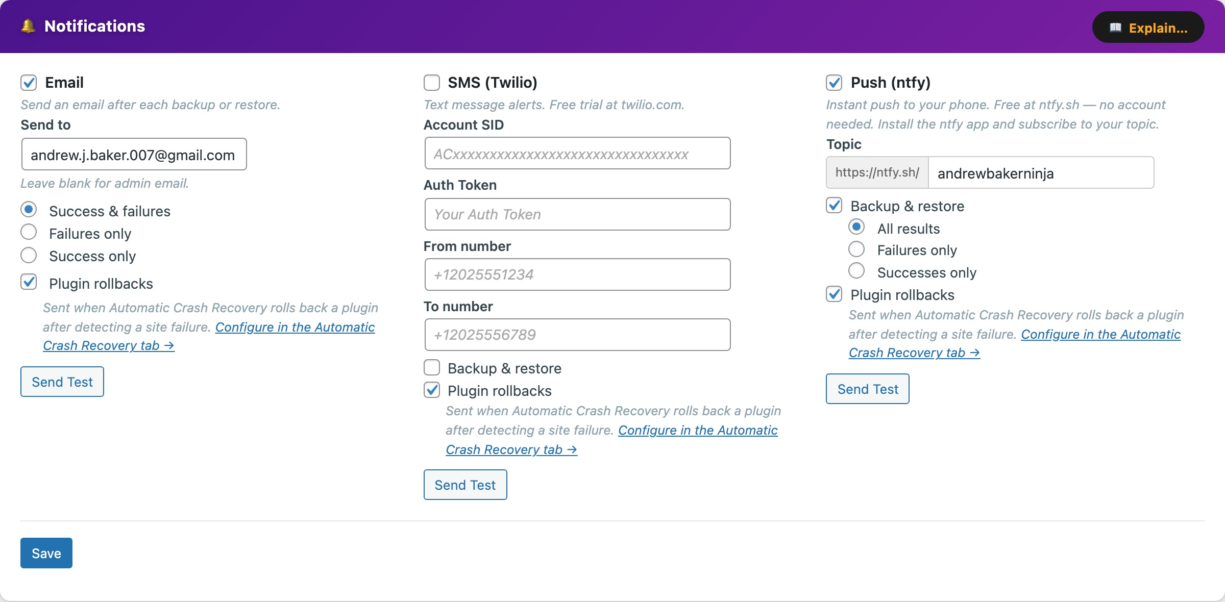CloudScale Backup & Restore — Free WordPress Backup Plugin with One-Click Restore & Cloud Sync — Notifications feature screenshot