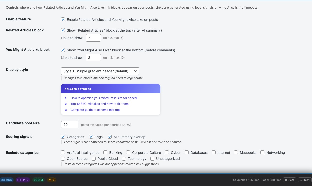 Related Articles — Settings