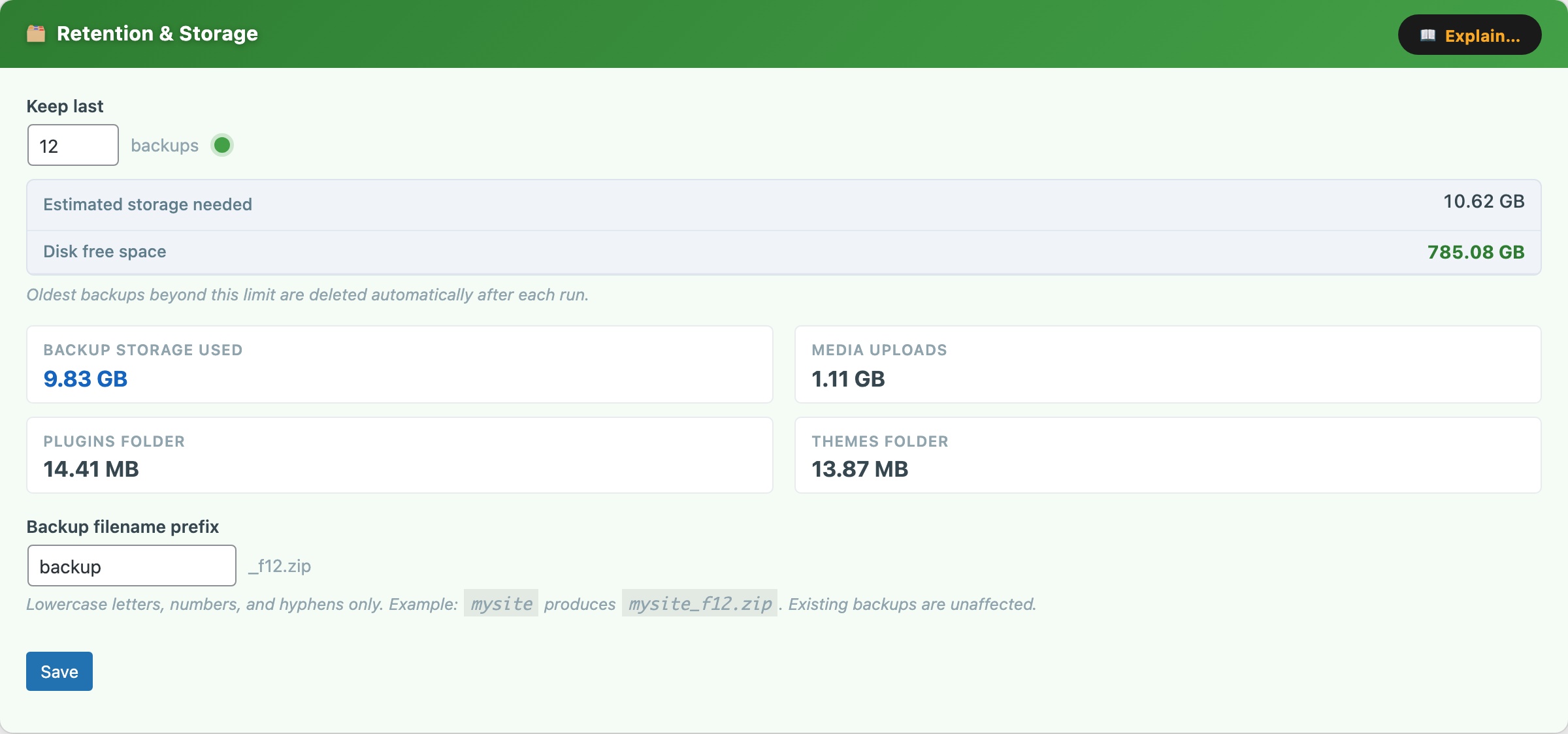 CloudScale Backup & Restore — Free WordPress Backup Plugin with One-Click Restore & Cloud Sync — Retention & Storage feature screenshot