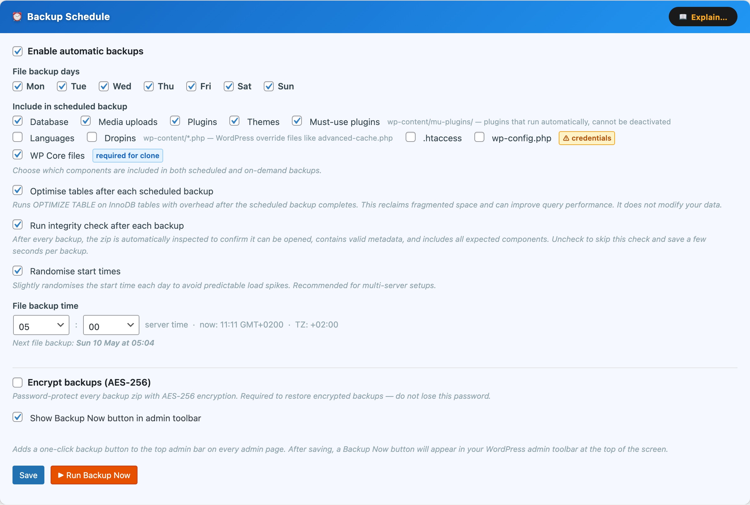 CloudScale Backup & Restore — Free WordPress Backup Plugin with One-Click Restore & Cloud Sync — Backup Schedule & Run Now feature screenshot