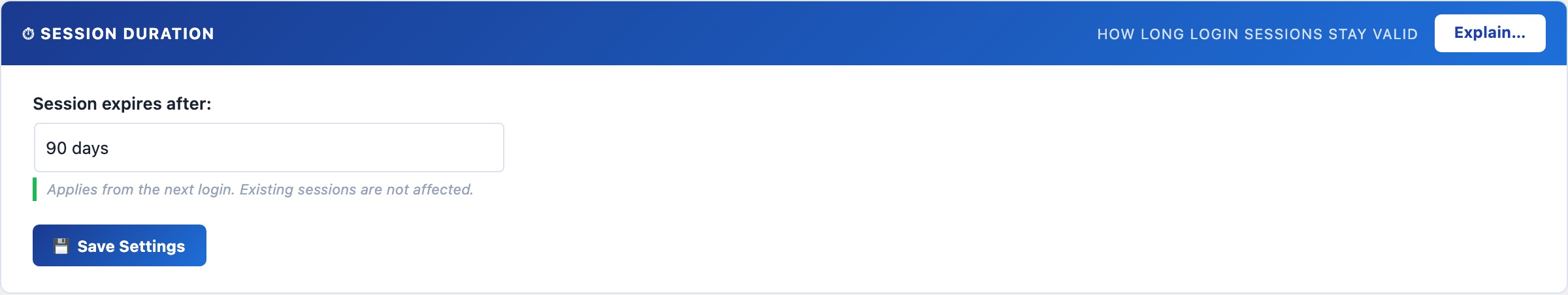 WordPress session duration settings controlling how long login cookies remain valid