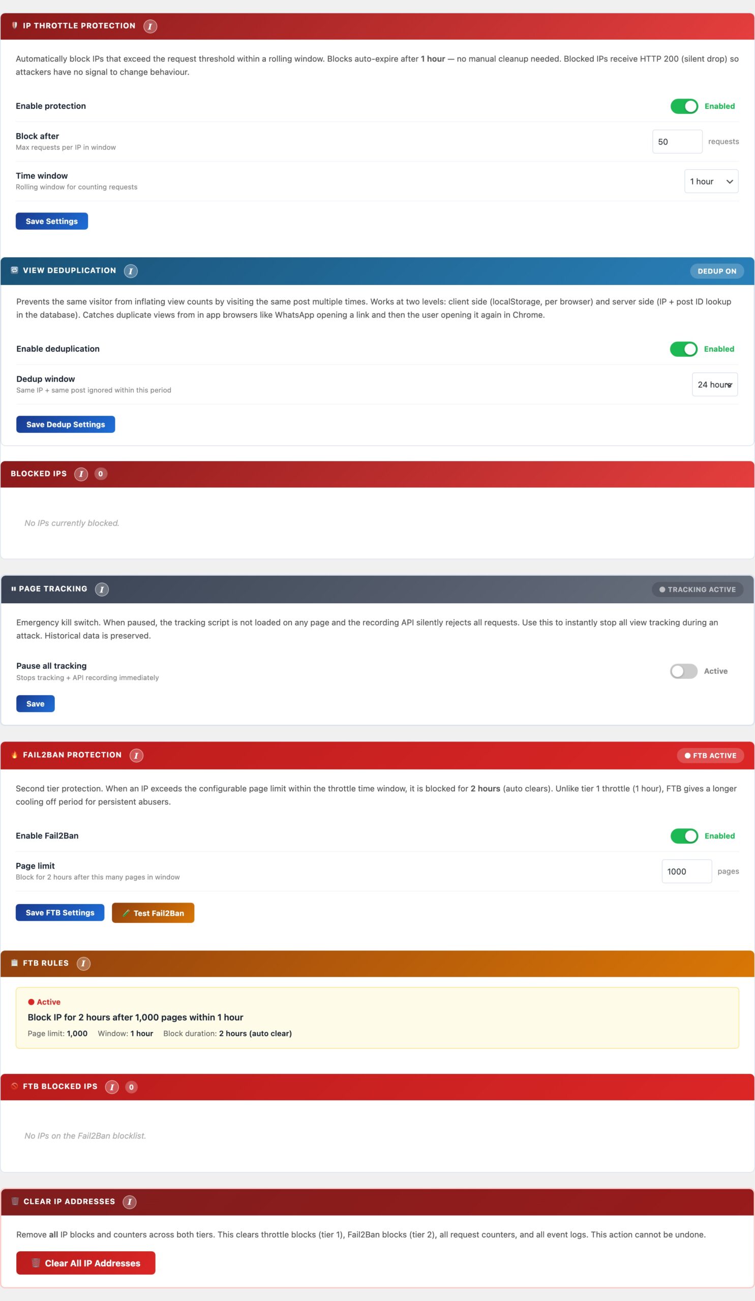 CloudScale Site Analytics — Free Privacy-First WordPress Analytics Plugin — IP Throttle feature screenshot