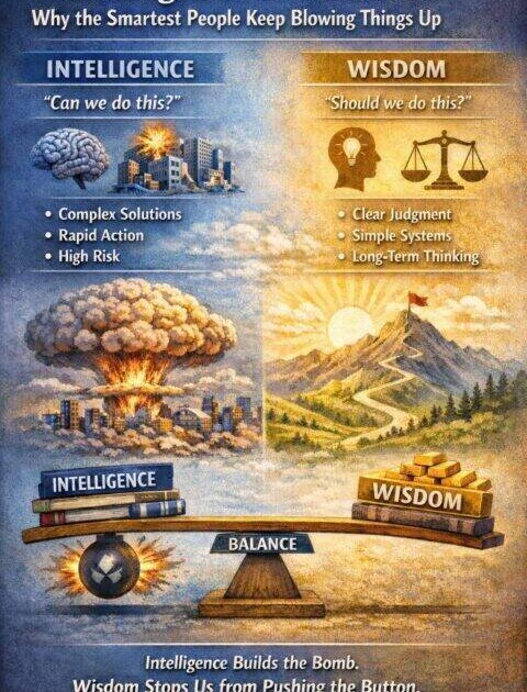 Brain with gears versus wise owl representing intelligence and wisdom contrast