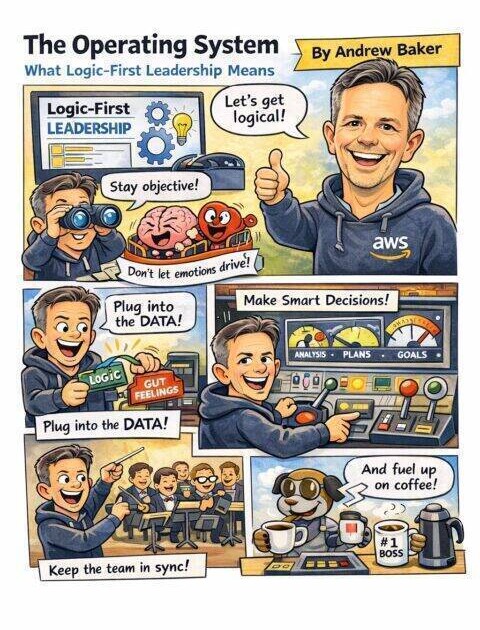 Logic first leadership principles infographic with systematic problem-solving steps