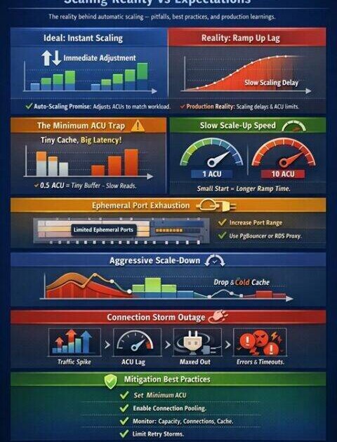Aurora Serverless v2 automatic scaling dashboard showing ACU capacity adjustments