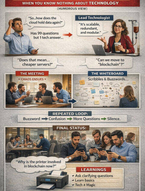 Manager discussing project goals with software developers at whiteboard