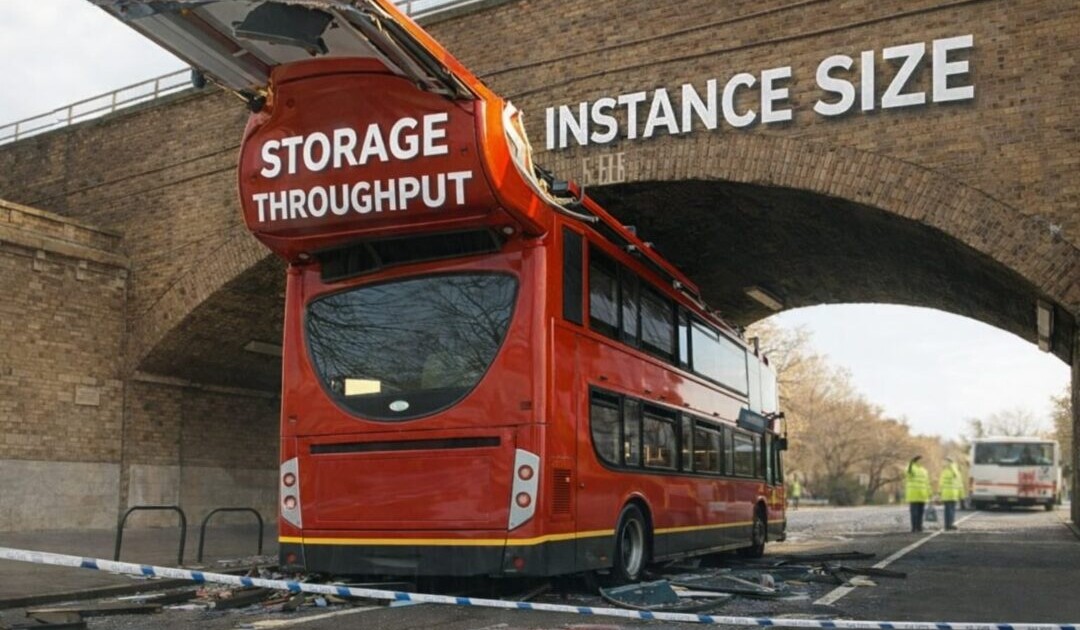 AWS EBS volume and EC2 instance size comparison chart showing IOPS capacity mismatches