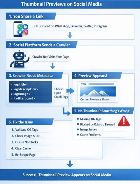 Diagnostic script output showing WhatsApp link preview troubleshooting results