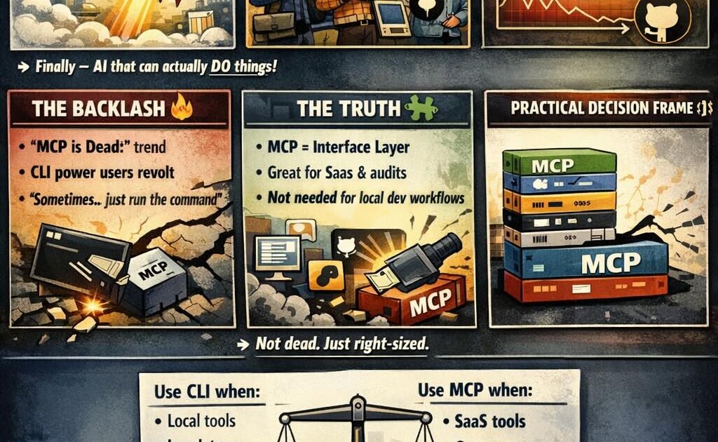 Graph showing MCP adoption curve rising sharply then declining moderately over time